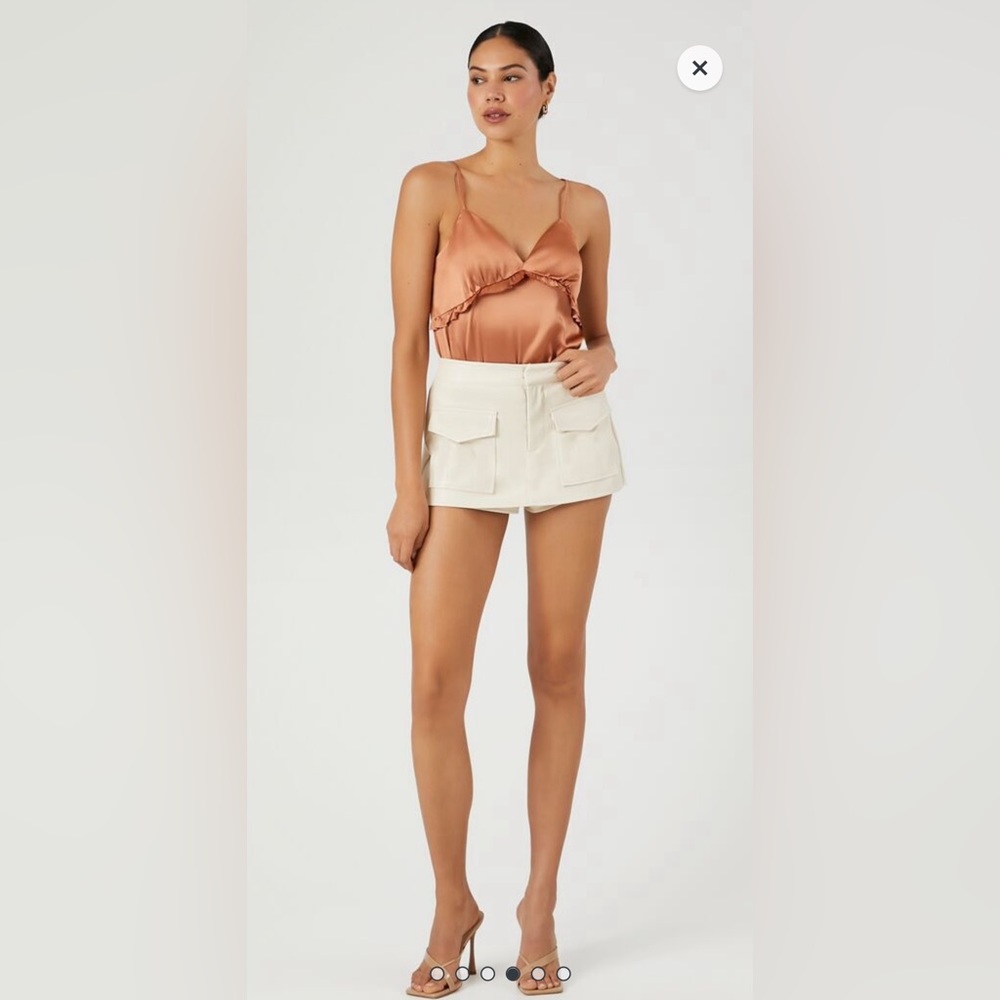 Satin Ruffle-Trim Bodysuit (toasted almond, M) - Picture 3 of 7